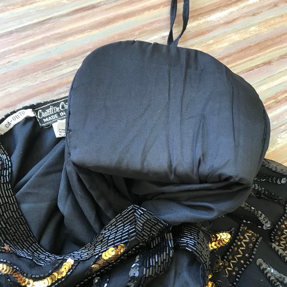 Creative Creations Silk Fully Hand Beaded Jacket Top Black & Gold Ornate Sequin - Picture 4 of 6